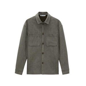 (Size XL) Zara Men's Gray Faux Suede Long Sleeve Button Up Overshirt Relaxed Fit